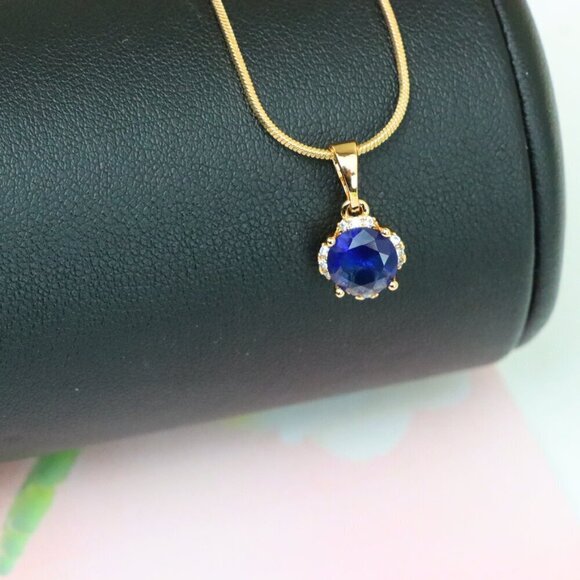 "Elegant Round Blue Gemstone Pendant in Rose Gold, XPPT1324 - Picture 12 of 13